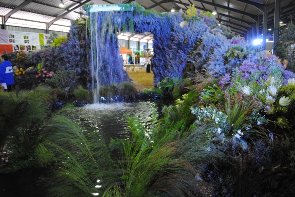 Flower Show Display With Majestic Waterfall