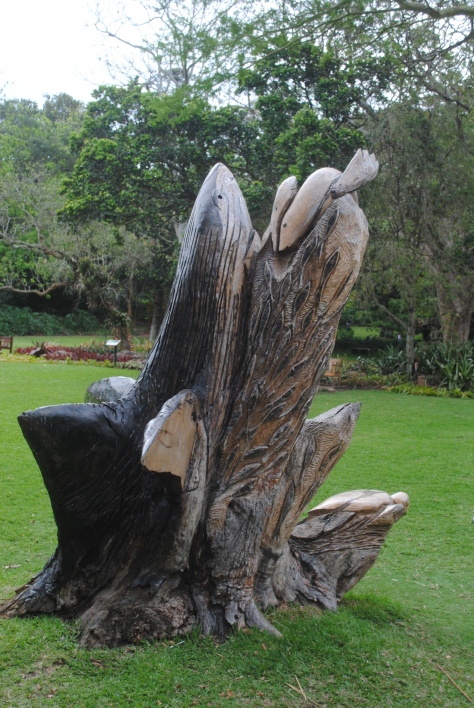 Durban BG had an interesting array of sculptural art throughout the garden. This piece as well as a few others across the garden are old tree stumps that were left in place and carved directly on site into sculptures.