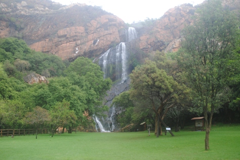Waterfall and flanking cliffs on the western extent of the garden 